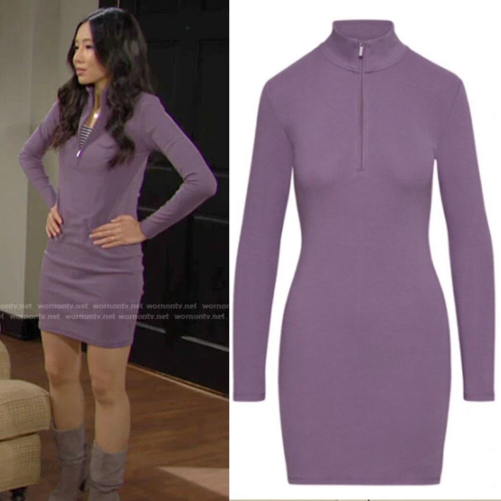 Aritzia Sunday Best Half Zip Mini Dress Long Sleeve Bodycon Violet Purple XXS